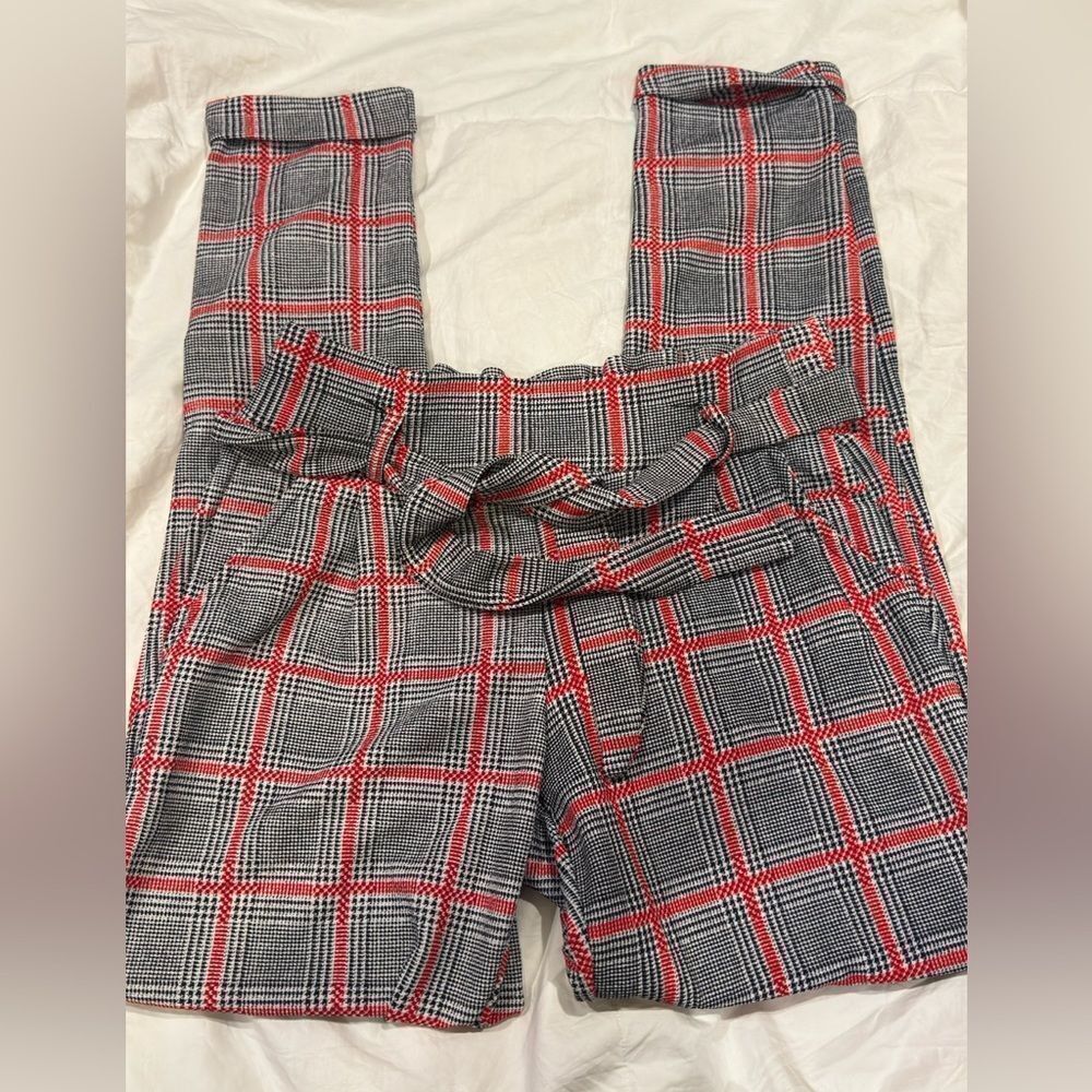 Hot Kiss Red and Black Plaid Women's Pants with Belt in size medium